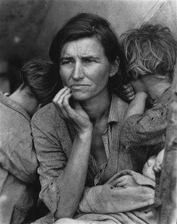 (DOROTHEA LANGE) (1895-1965) 5 promotional photos, including Migrant Mother, accompanied by Dorothea Lange: Photographs of a Lifetime.